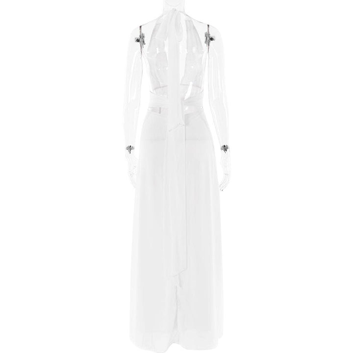 Halter deep v neck ruched high slit maxi dress  | Festival Outfits Women