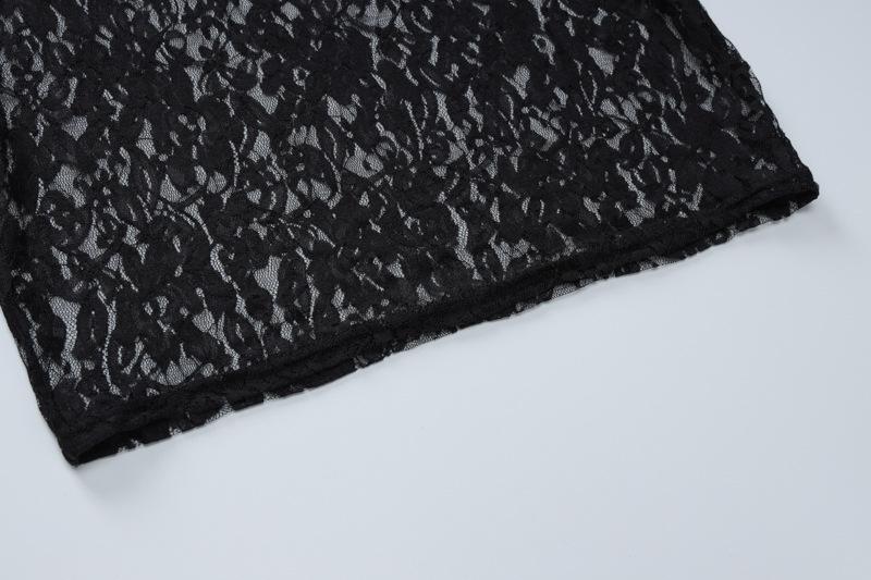 Lace see through halter backless solid mini dress