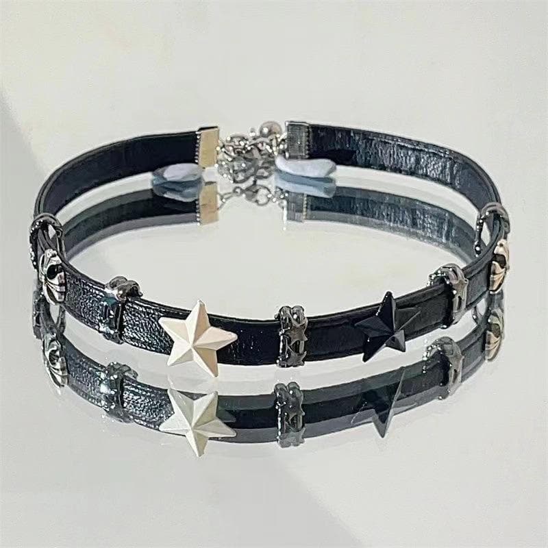 PU leather star decor adjustable choker necklace  | Festival Outfits Women
