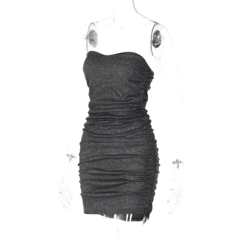 Textured solid ruched backless tube mini dress-final-sale  | Festival Outfits Women