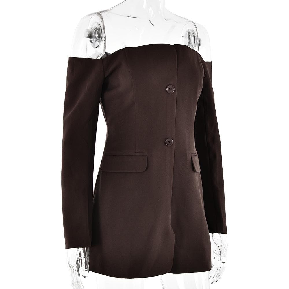Long sleeve off shoulder button pocket mini dress  | Festival Outfits Women
