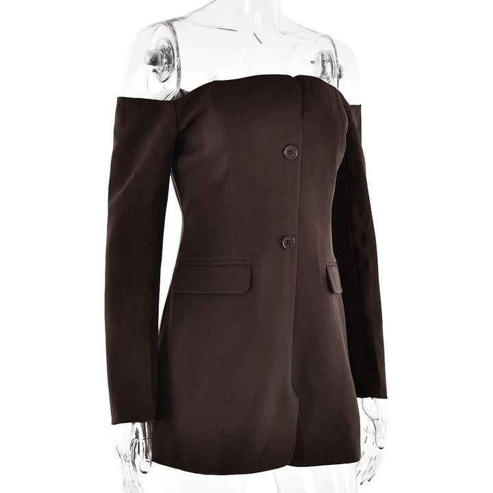 Long sleeve off shoulder button pocket mini dress  | Festival Outfits Women
