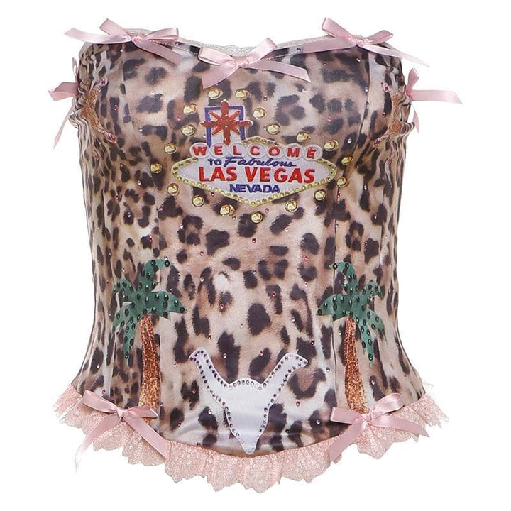 Bowknot leopard print lace hem backless tube top  | Festival Outfits Women  | Cheetah Print Top