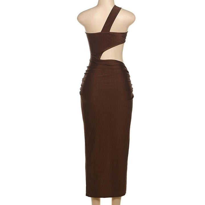 One shoulder hollow out ruched high slit cut out midi dress  | Festival Outfits Women