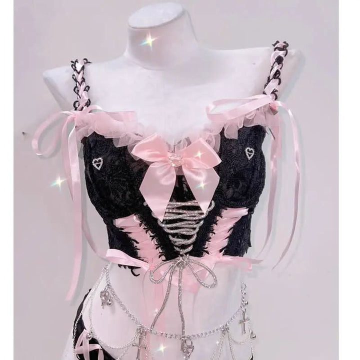 Bowknot ribbon self tie v neck cami top  | Festival Outfits Women