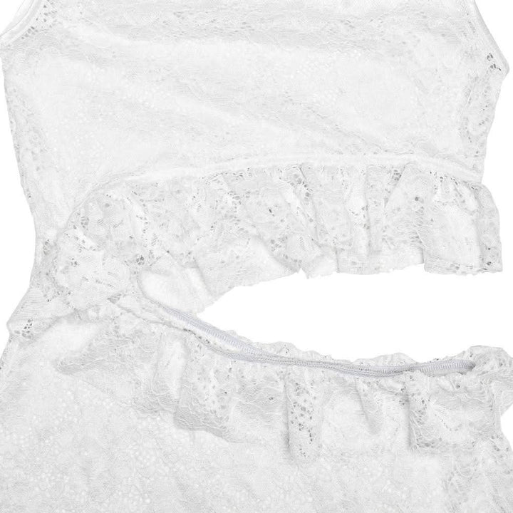 Crewneck hollow out lace ruched see through cut out maxi dress  | Festival Outfits Women