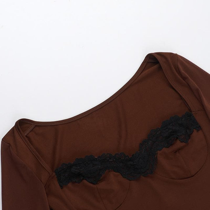 Long sleeve lace hem solid mini dress  | Festival Outfits Women