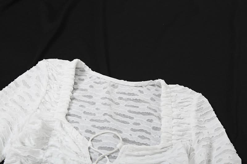 Long sleeve cross front textured top  | Festival Outfits Women