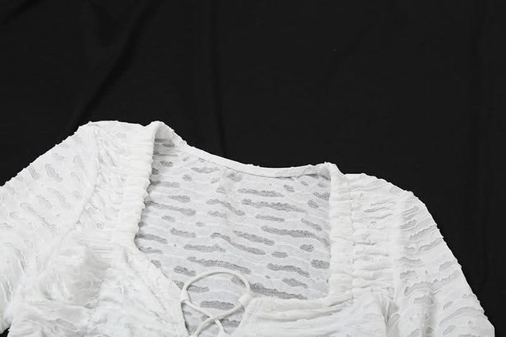 Long sleeve cross front textured top  | Festival Outfits Women