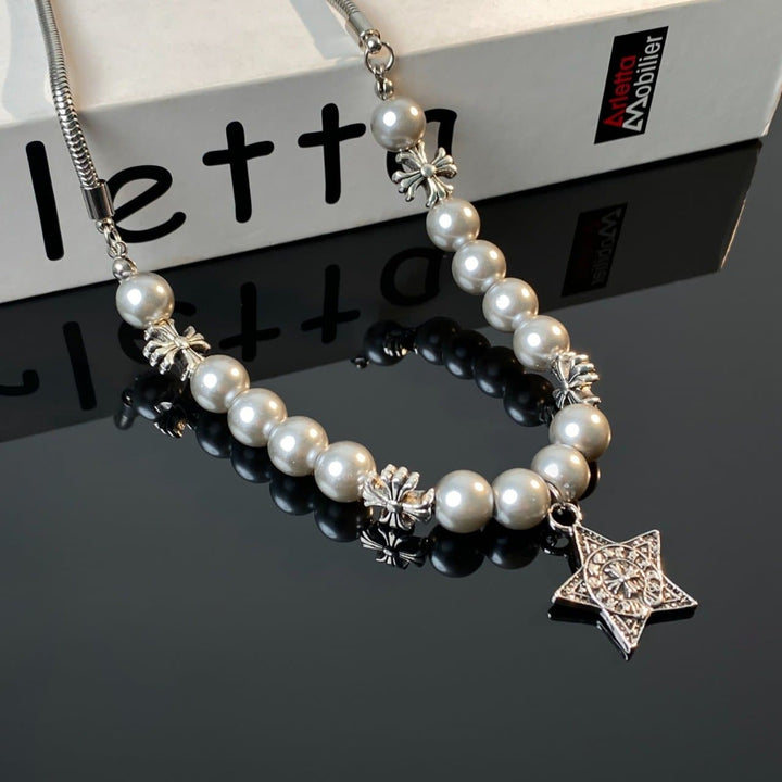 Star pendant faux pearl choker necklace  | Festival Outfits Women