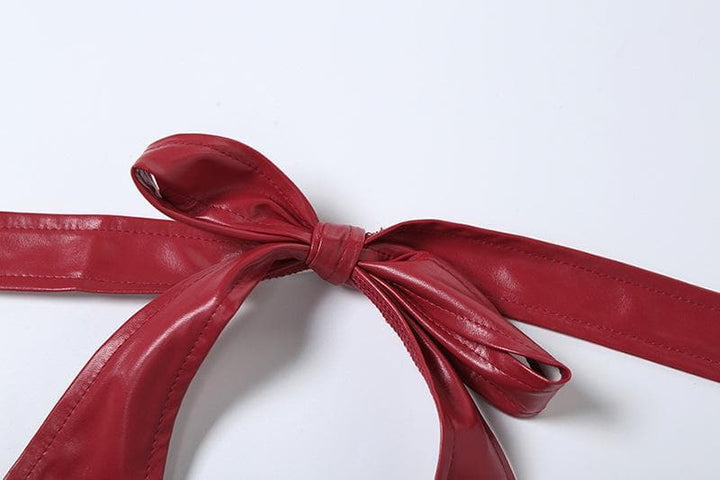 Halter PU leather V neck corset button top  | Festival Outfits Women