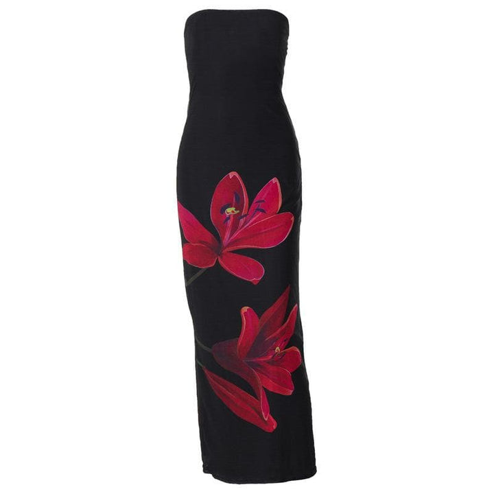Flower print knotted backless tube maxi dress  | Festival Outfits Women