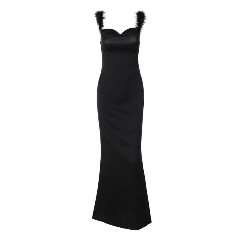 Feather cowl neck ruched solid backless maxi dress-final-sale  | Festival Outfits Women