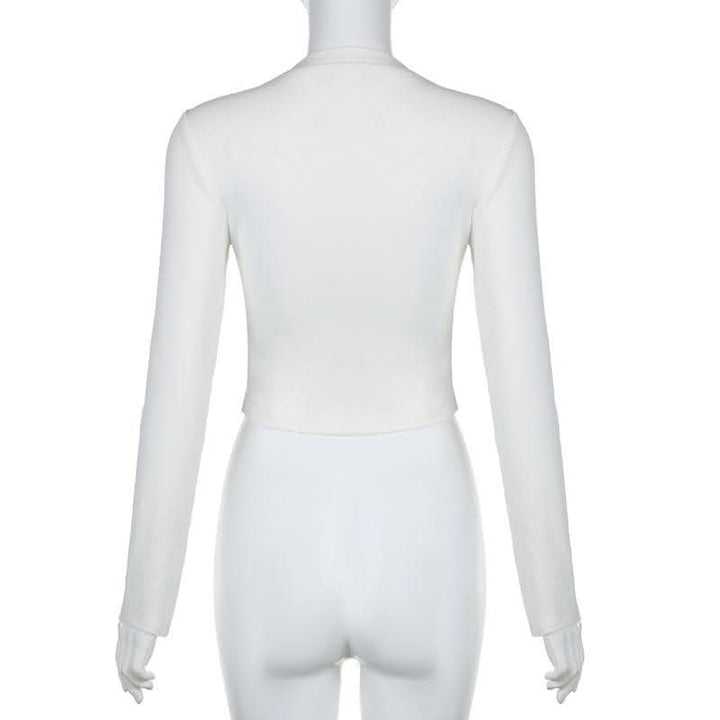 Bowknot pattern contrast long sleeve crewneck top-final-sale  | Festival Outfits Women