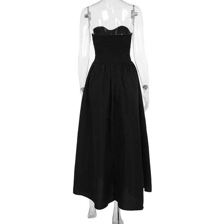 Buckle smocked sweetheart neck tube midi dress-final-sale  | Festival Outfits Women