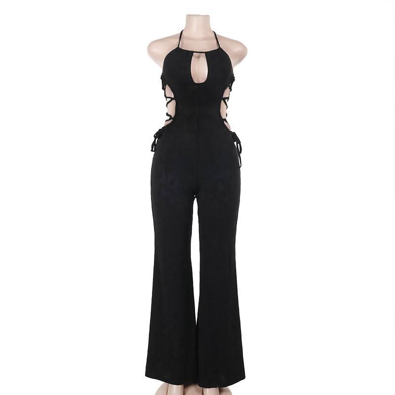 Halter hollow out self tie jumpsuit  | Festival Outfits Women