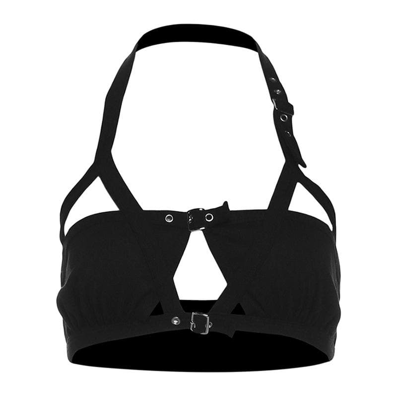 Halter hollow out buckle backless crop cut out top  | Festival Outfits Women