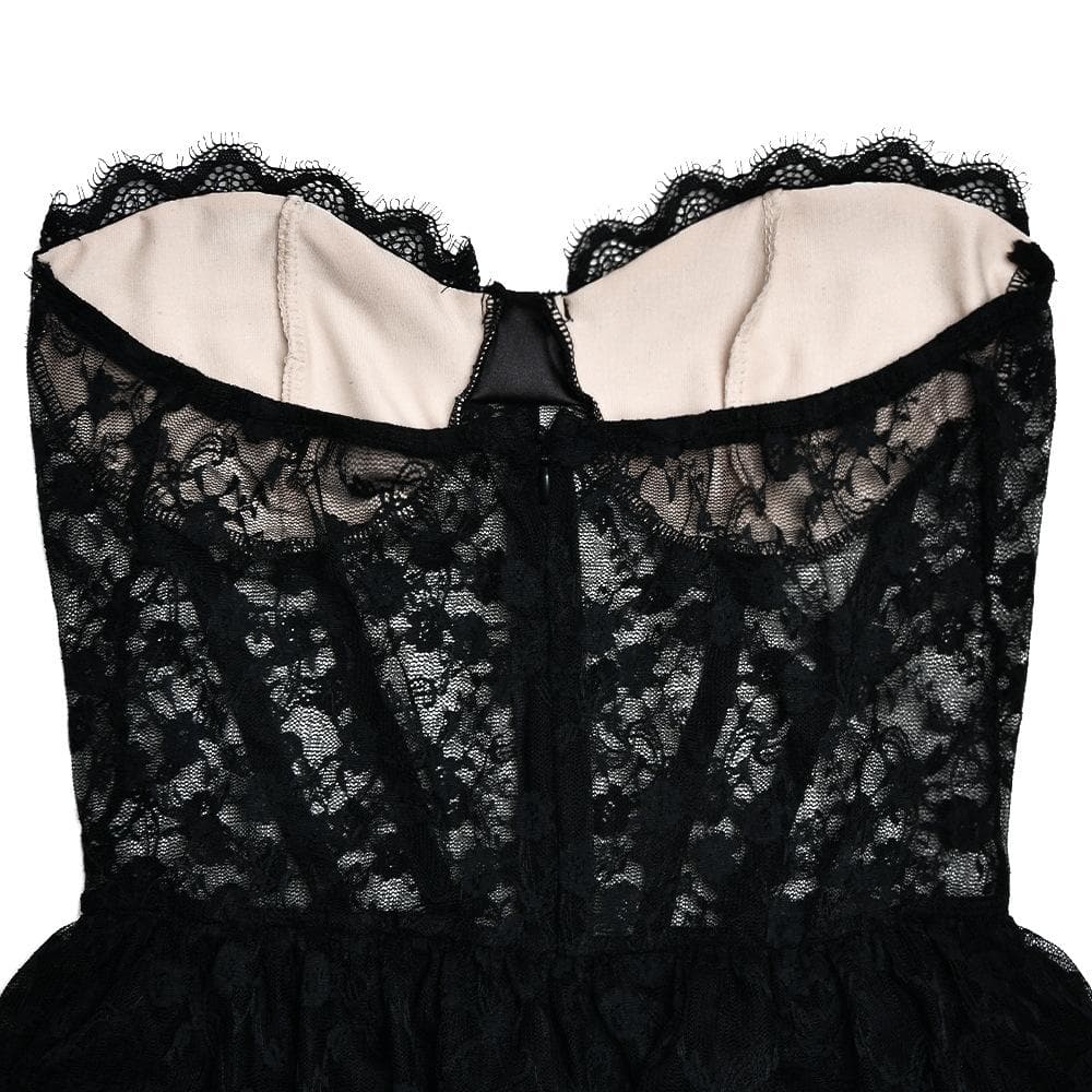 Sweetheart neck lace see through bustier ruched tube maxi dress  | Festival Outfits Women