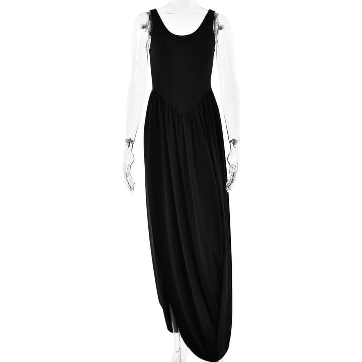 U neck ruched solid backless cami maxi dress  | Festival Outfits Women
