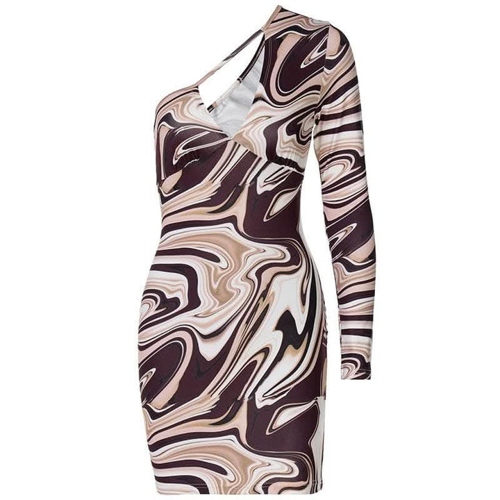 One shoulder irregular ripple hollow out cut out mini dress-final-sale  | Festival Outfits Women