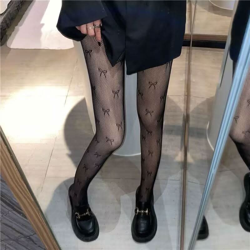 Bowknot pattern fishnet tights  | Festival Outfits Women