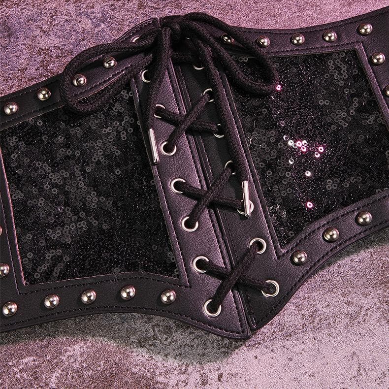 Rivet lace up glitter button corset  | Festival Outfits Women