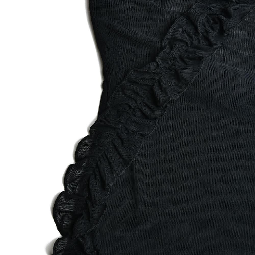 Sheer mesh see through ruffle solid cross back irregular mini dress-final-sale  | Festival Outfits Women