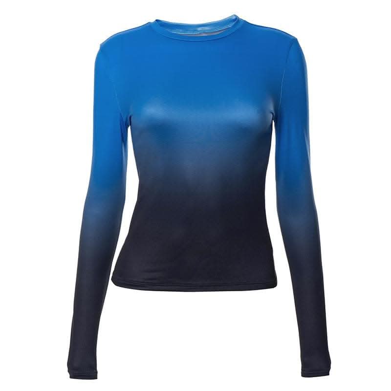 Gradient long sleeve contrast crewneck top-final-sale