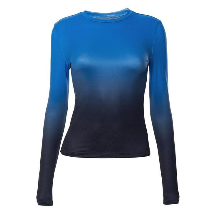 Gradient long sleeve contrast crewneck top-final-sale
