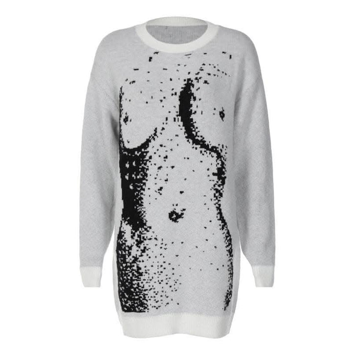 Knitted long sleeve body print contrast top-final-sale  | Festival Outfits Women