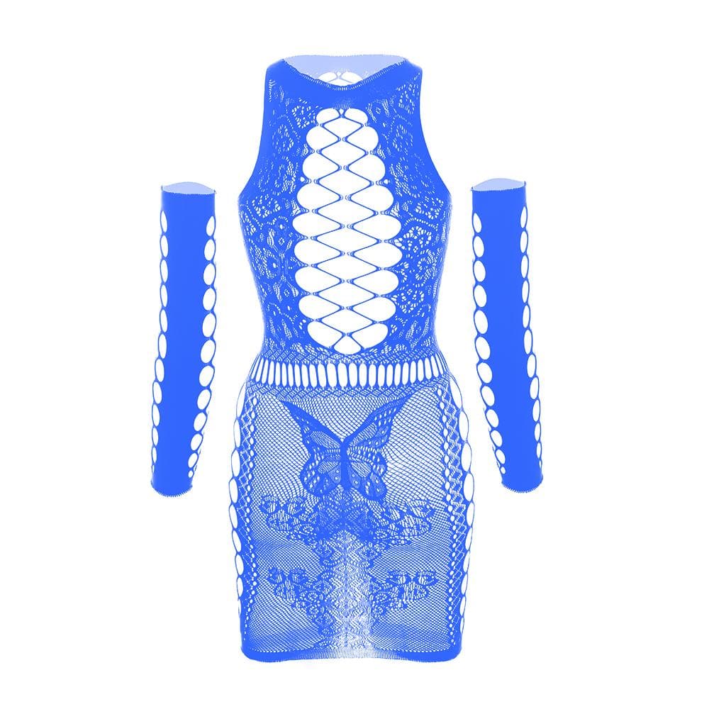 Gloves lace fishnet diamond pattern mini dress  | Festival Outfits Women