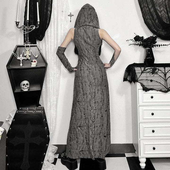 Hoodie ruched ruffle slit maxi dress-final-sale