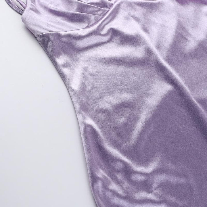 V neck satin ruched solid cami mini dress  | Festival Outfits Women