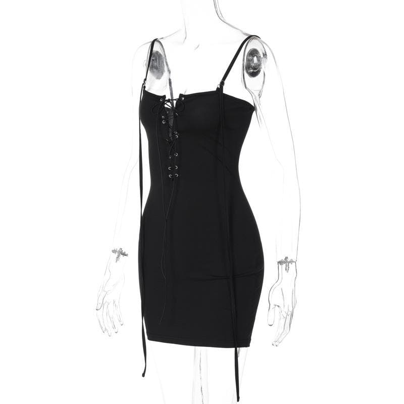 Lace up hollow out backless cami cut out mini dress  | Festival Outfits Women