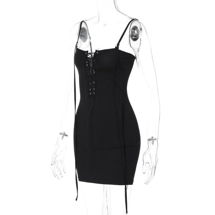 Lace up hollow out backless cami cut out mini dress  | Festival Outfits Women