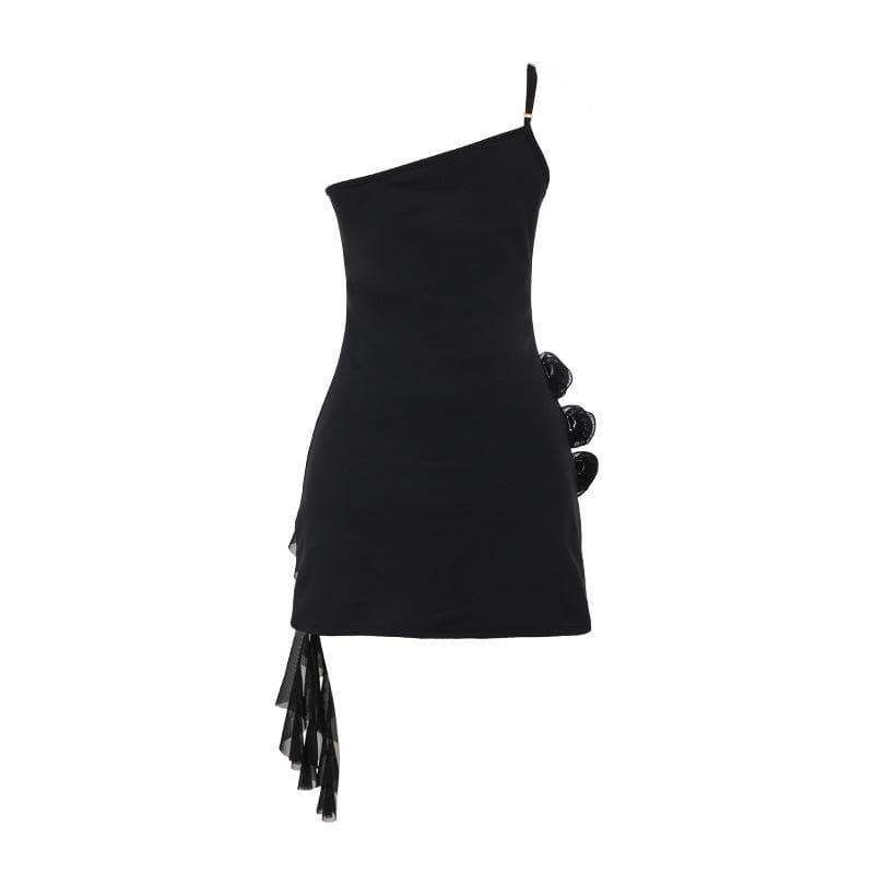 One shoulder ruffle flower applique mini dress  | Festival Outfits Women