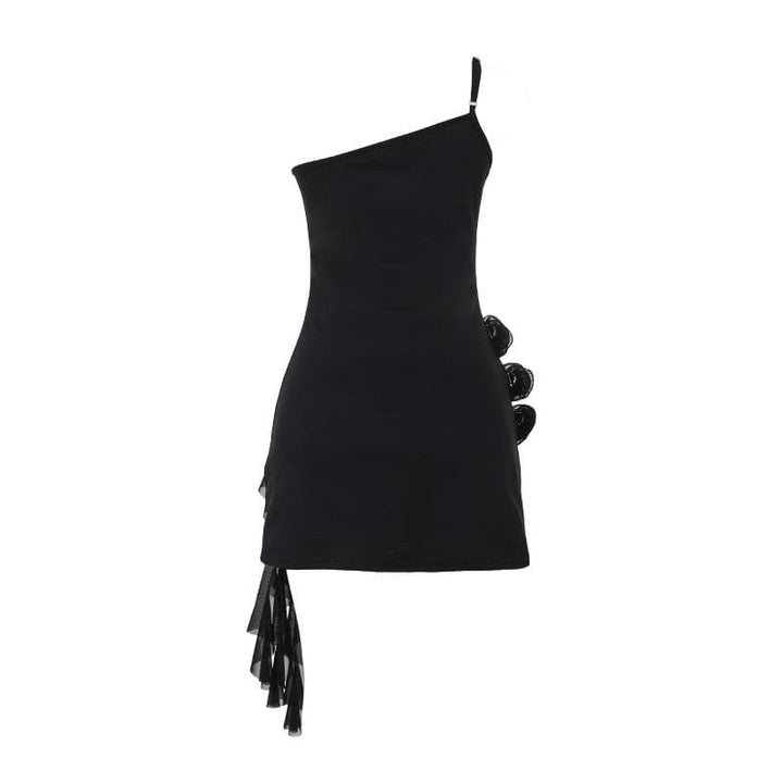 One shoulder ruffle flower applique mini dress  | Festival Outfits Women