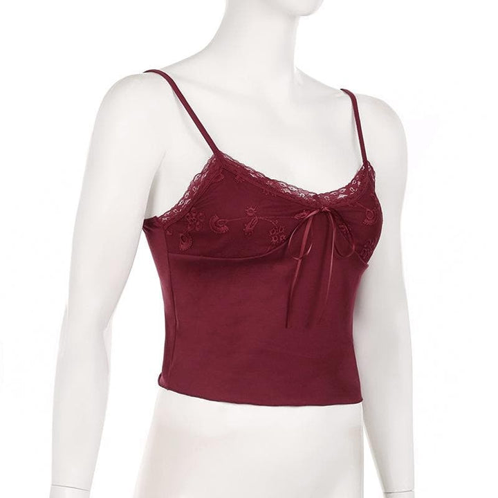 Lace patchwork bowknot backless cami top  | Festival Outfits Women-final-sale