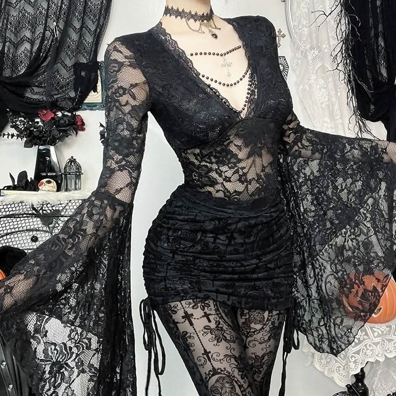 Long sleeve v neck lace top  | Festival Outfits Women
