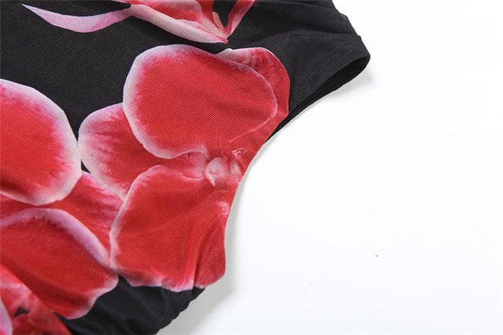 Sleeveless ruched mesh print mini dress  | Festival Outfits Women