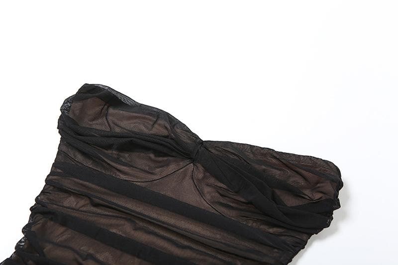 Ruched mesh patchwork solid tube mini dress  | Festival Outfits Women