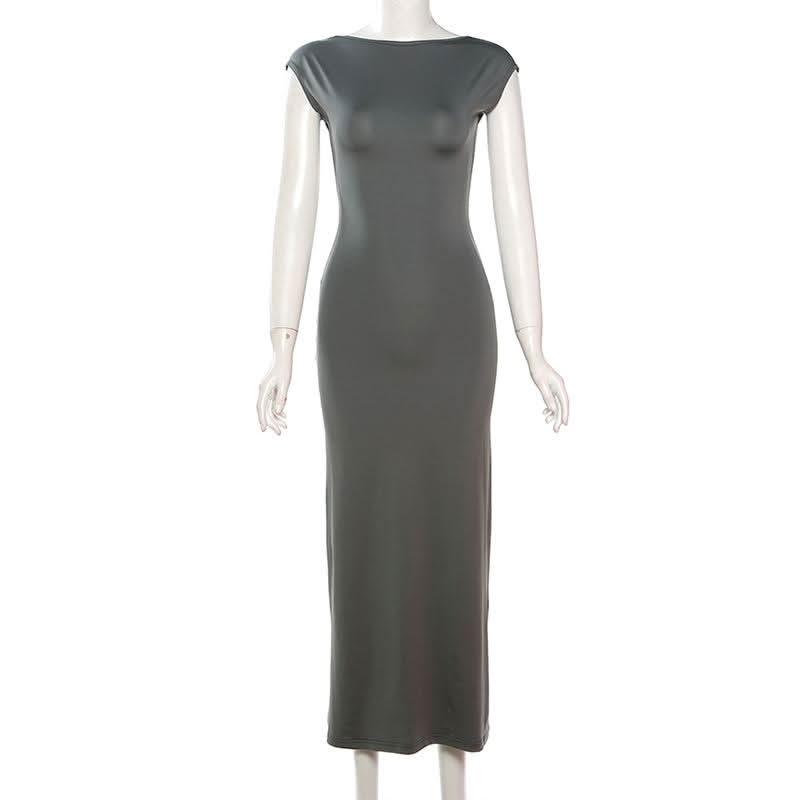 Cap sleeve solid backless maxi dress  | Festival Outfits Women