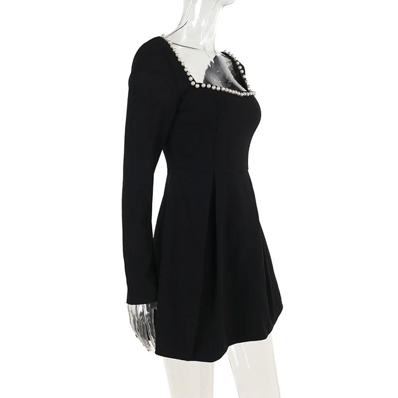 Square neck long sleeve beaded mini dress  | Festival Outfits Women