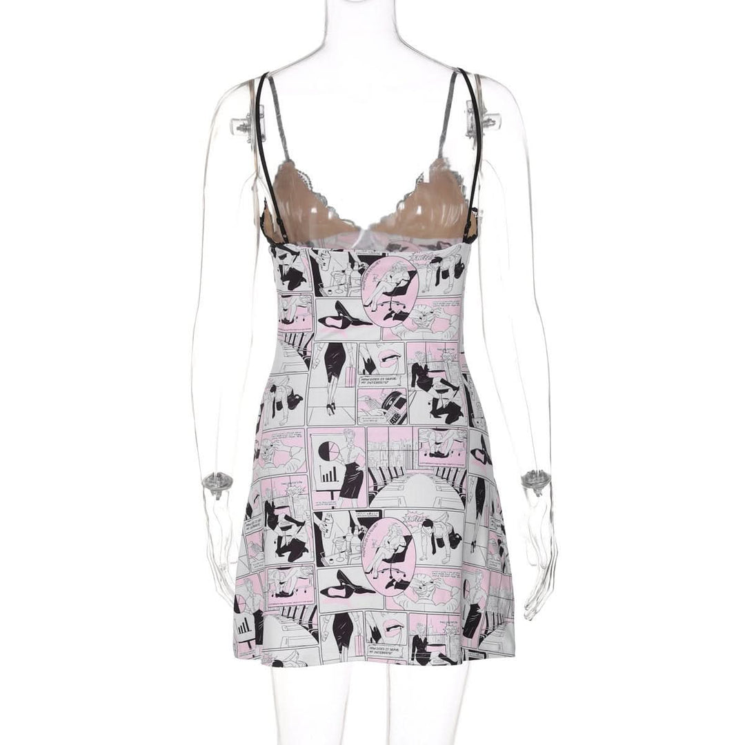 V neck abstract lace cami mini dress  | Festival Outfits Women-final-sale