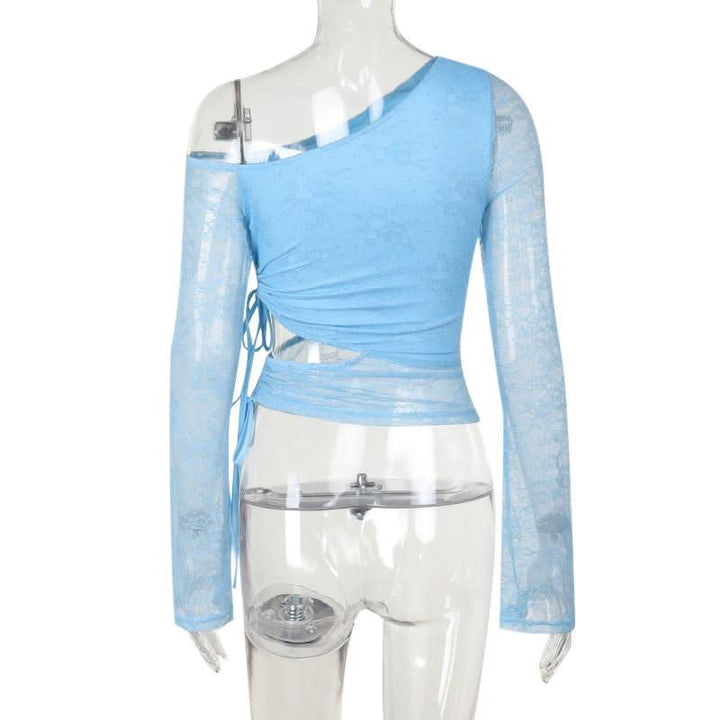 One shoulder drawstring self tie lace top  | Festival Outfits Women