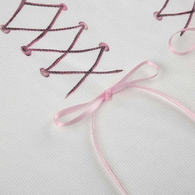 Short sleeve high neck butterfly print bowknot crop top  | Festival Outfits Women