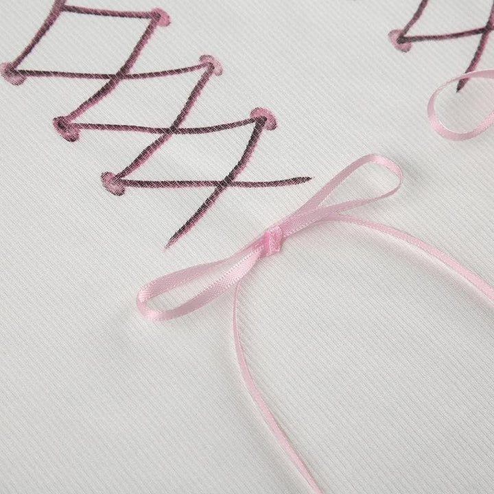 Short sleeve high neck butterfly print bowknot crop top  | Festival Outfits Women