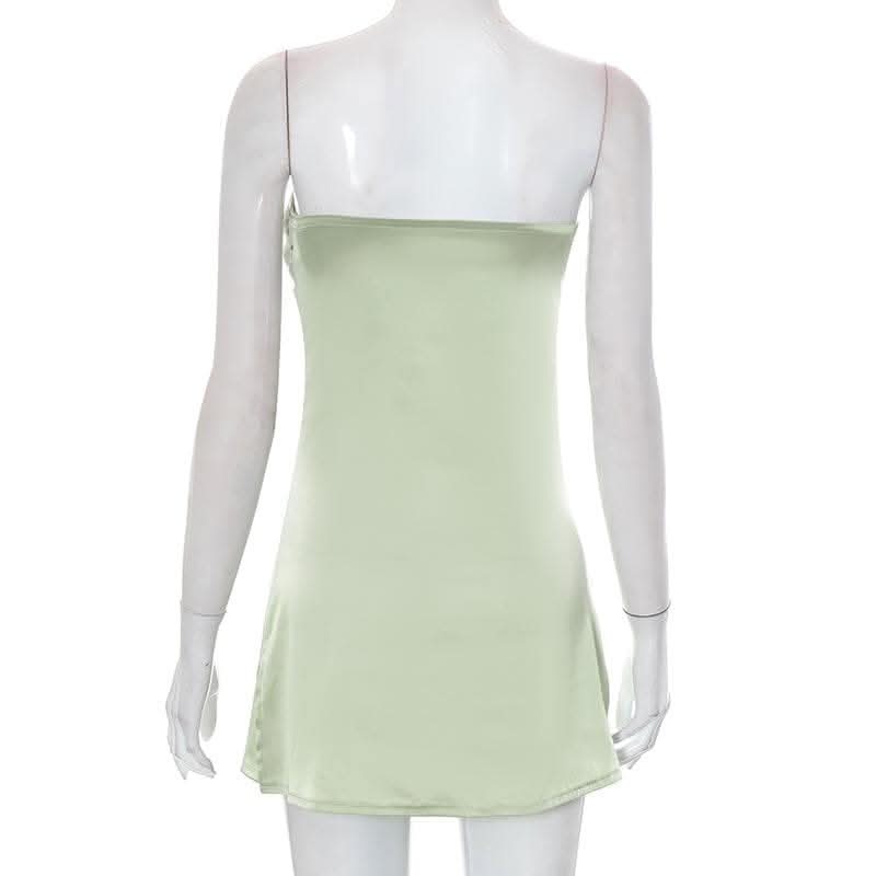 Patchwork slit ruched backless sleeveless tube mini dress-final-sale  | Festival Outfits Women