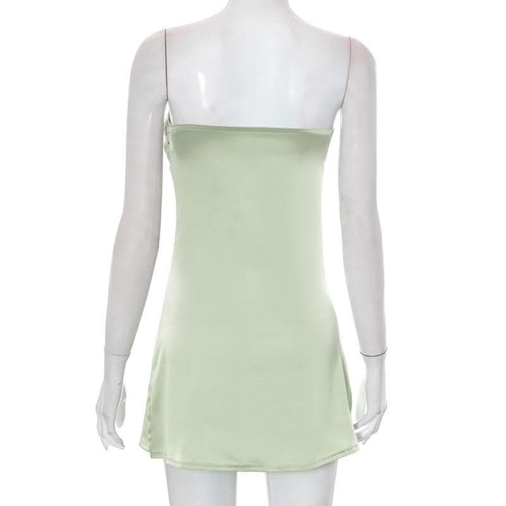 Patchwork slit ruched backless sleeveless tube mini dress-final-sale  | Festival Outfits Women
