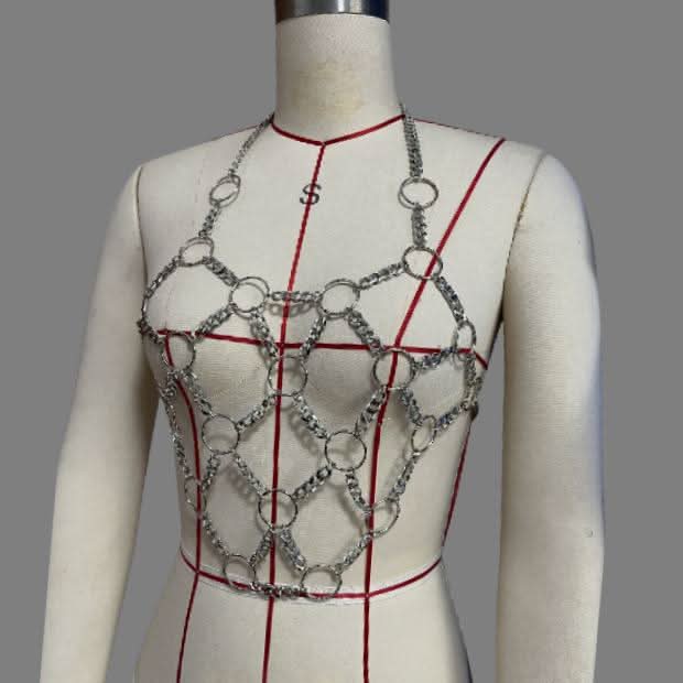 Halter o ring metal chain hollow out cut out top  | Festival Outfits Women